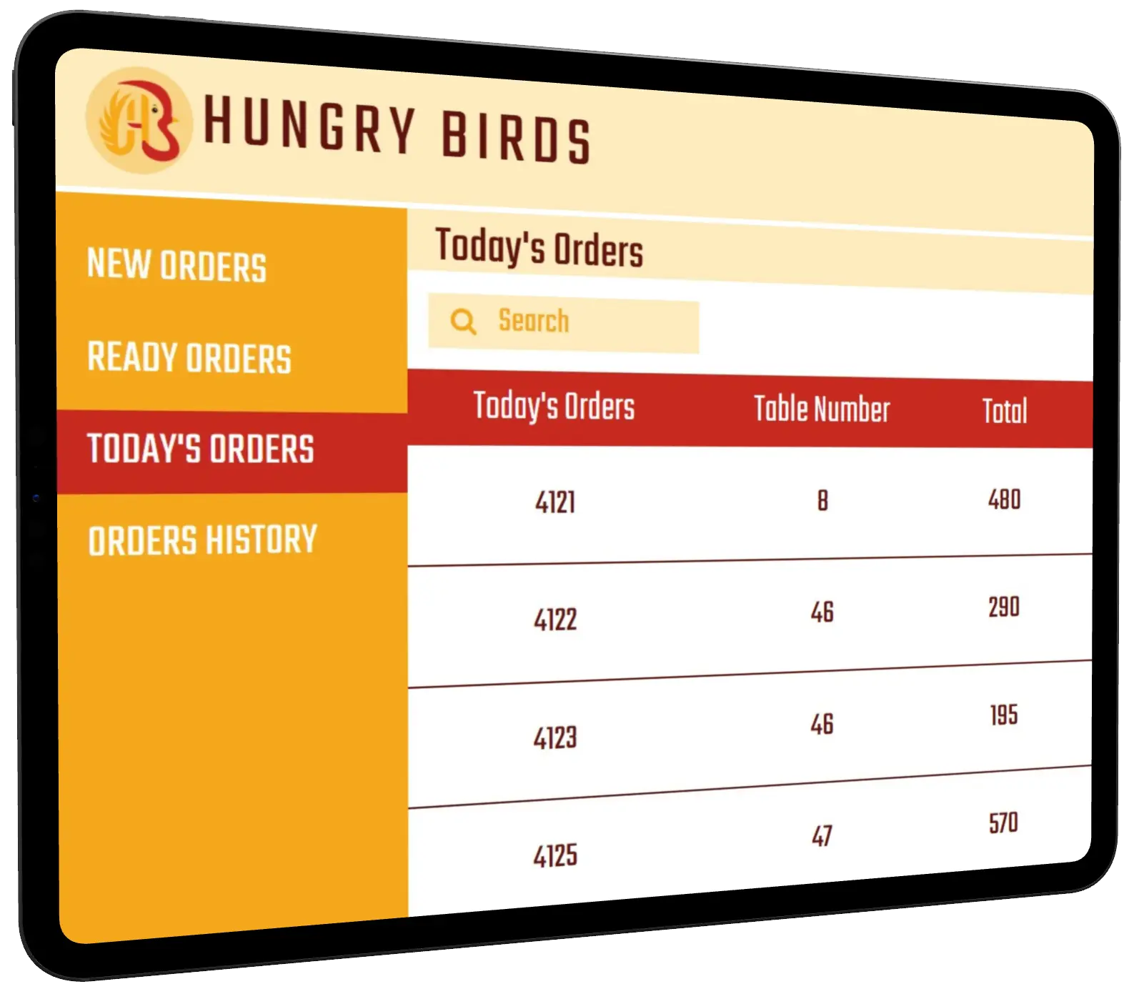 Cashier Interface of AP Solutions Digital Menu System